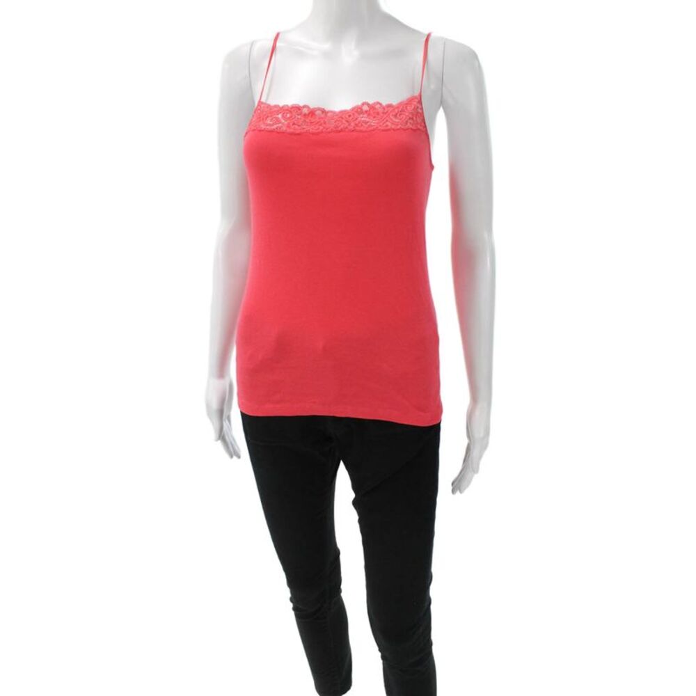 Hanro Womens Red Cotton Blend Square Neck Tank Sleeveless Size M